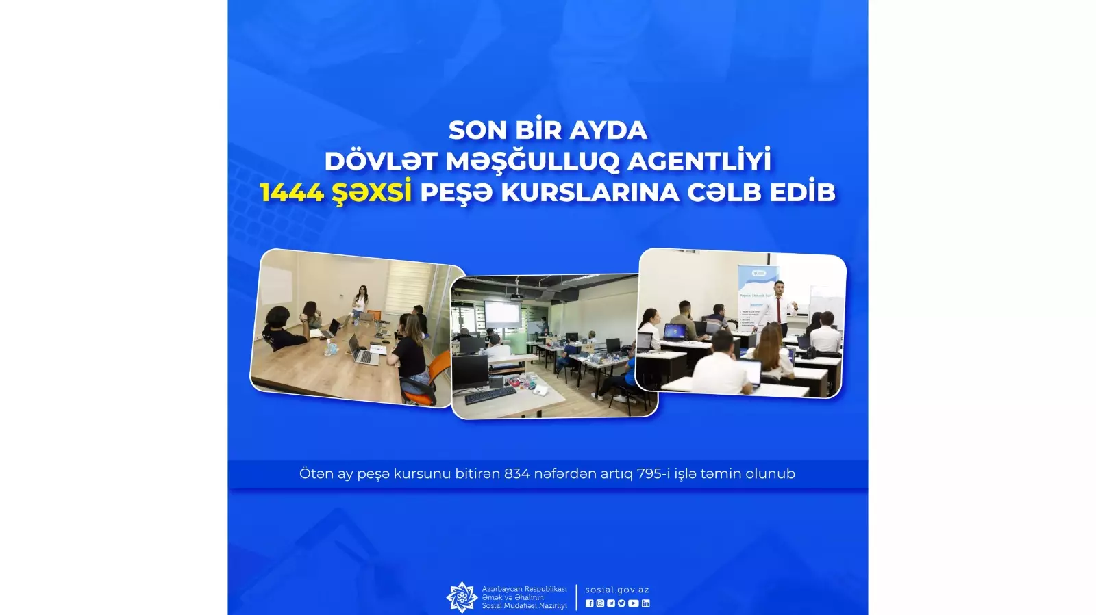 Dövlət Məşğulluq Agentliyi 1444 şəxsi peşə kurslarına cəlb edib