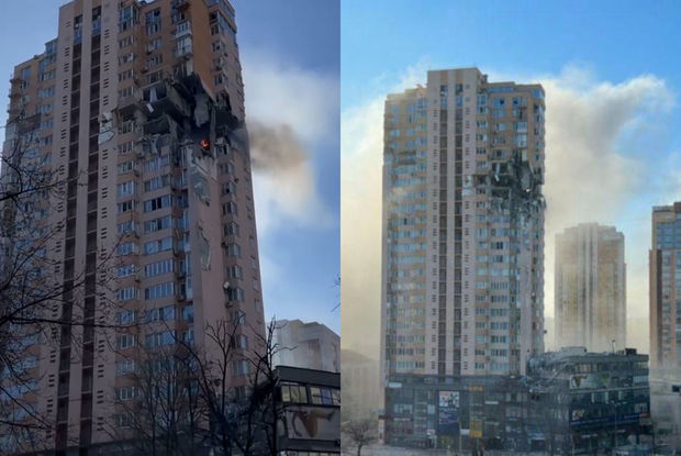 Ukraynada çoxmərtəbəli yaşayış binasının raketlə vurulma anı - FOTO/VİDEO