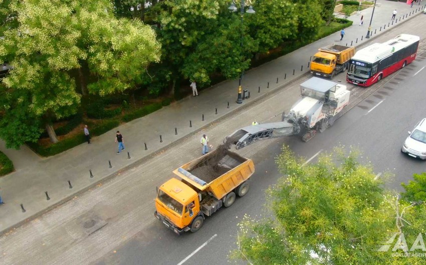 Bakının 28 May küçəsi təmir olunur - VİDEO