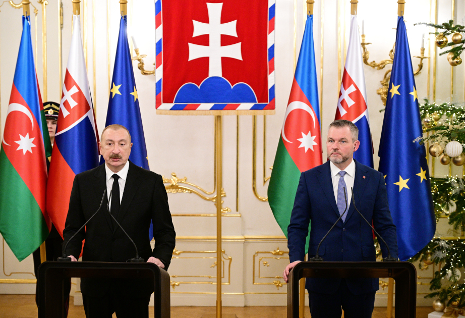 Azərbaycan və Slovakiya Prezidentləri mətbuata bəyanatlarla çıxış ediblər - YENİLƏNİB - FOTO