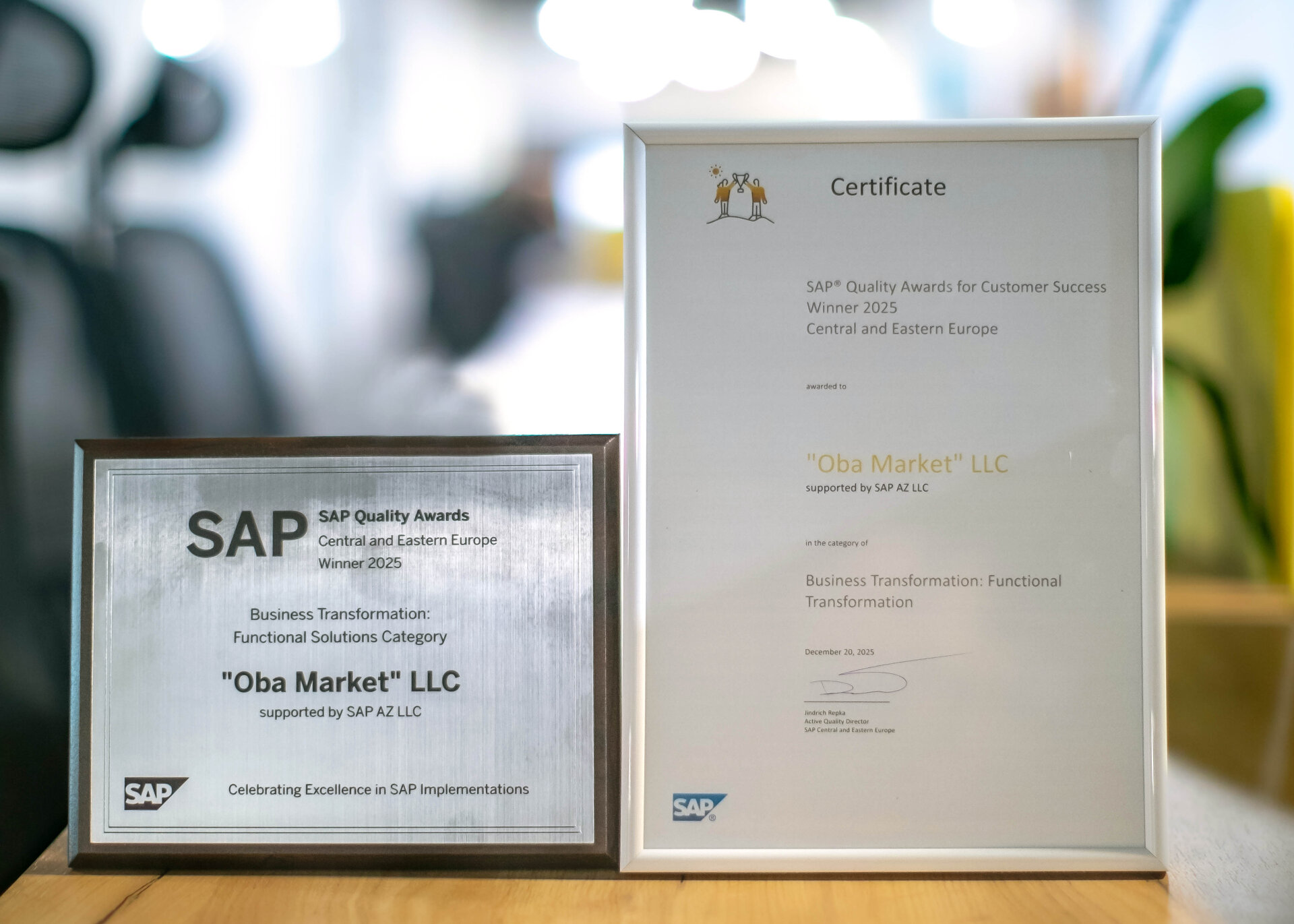“OBA” beynəlxalq mükafat - "SAP Quality Awards 2025"in qalibi oldu