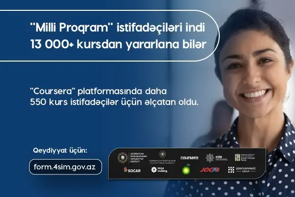 “Milli Proqram” istifadəçiləri “Coursera” platformasında 13 mindən çox kursdan yararlana bilər