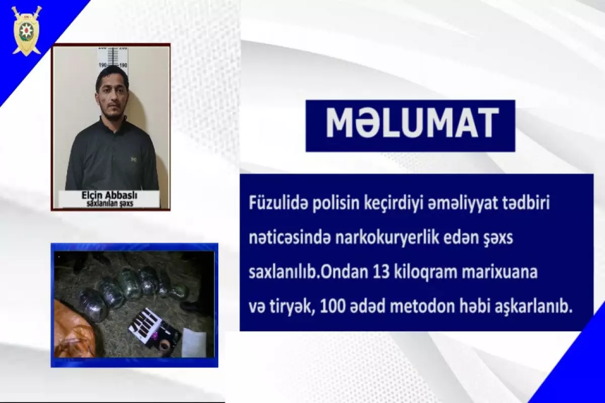 Füzulidə narkokuryerlik edən șəxs saxlanılıb
