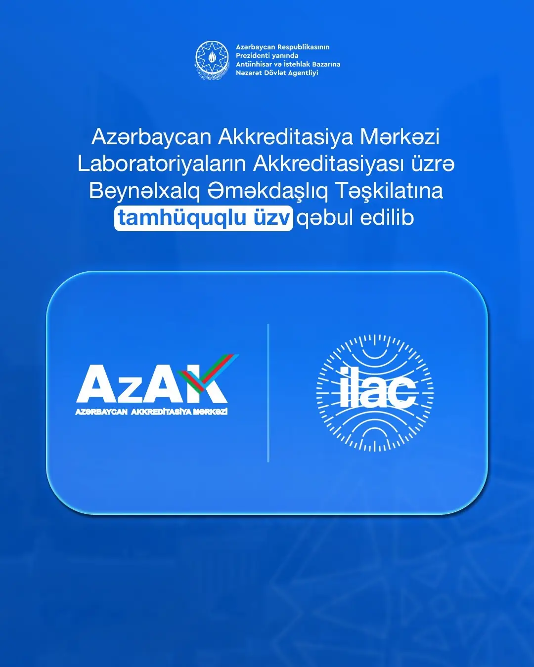 AzAK laboratoriyaların akkreditasiyası üzrə BƏT-ə tamhüquqlu üzv olub
