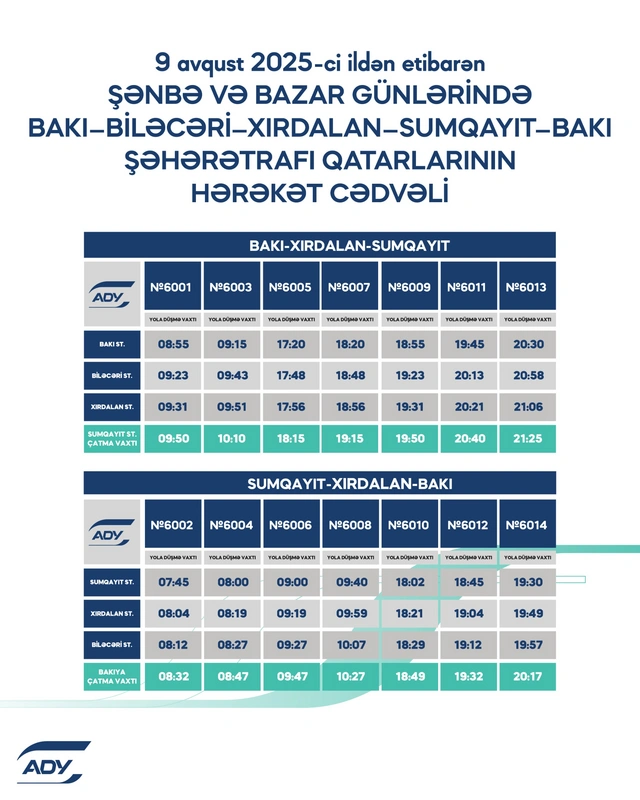 Abşeron dairəvi marşrutu üzrə qatarların qrafikində dəyişikliklər edilib