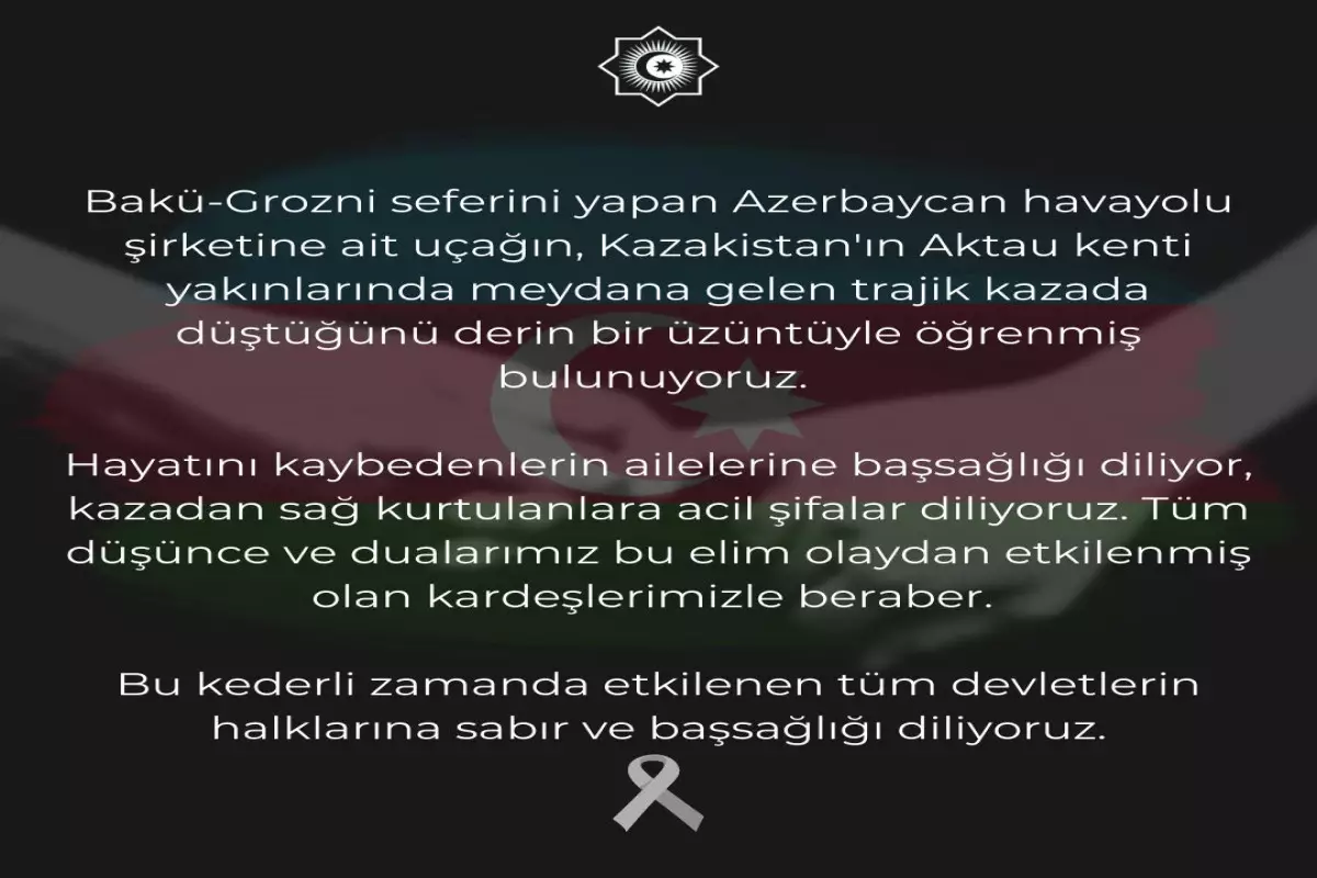 TDT Aktauda AZAL-ın təyyarəsinin qəzaya uğraması ilə bağlı başsağlığı verib