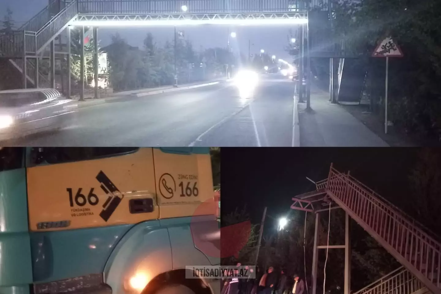 “166”nın evakuatoru Cəlilabadda yeni inşa olunan piyada keçidini uçurdu - TƏFƏRRÜAT - FOTO/VİDEO