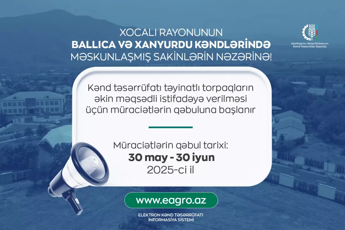 Xocalının 2 kəndində torpaqların əkin məqsədli istifadəyə verilməsi üçün müraciətlərin qəbuluna başlanır