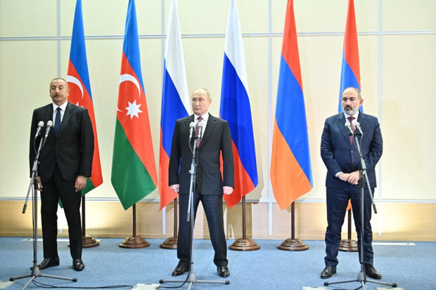Putin, İlham Əliyev və Paşinyan mətbuata bəyanatla çıxış ediblər - YENİLƏNİB + FOTO 