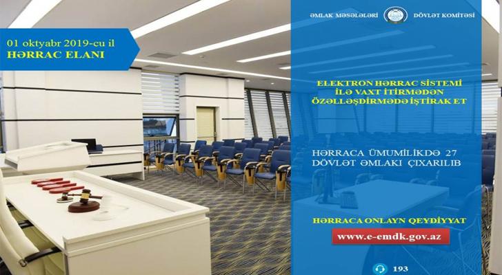 Oktyabrın ilk hərracına 27 dövlət əmlakı çıxarılacaq