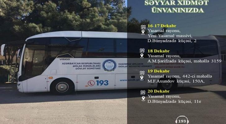 Səyyar qeydiyyat xidməti bu həftə Yasamal rayonunda təşkil ediləcək
