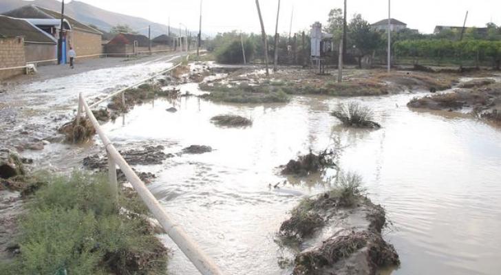 Dağlardan gələn sel suları evləri su altında qoydu