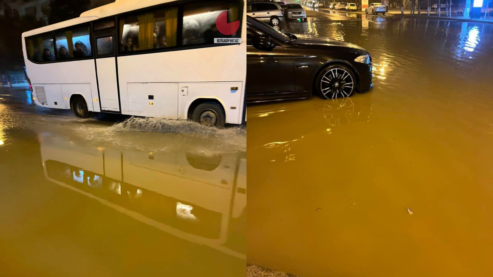 Sumqayıtda kanalizasiya daşıb, mərkəzi prospekti su basıb - FOTO