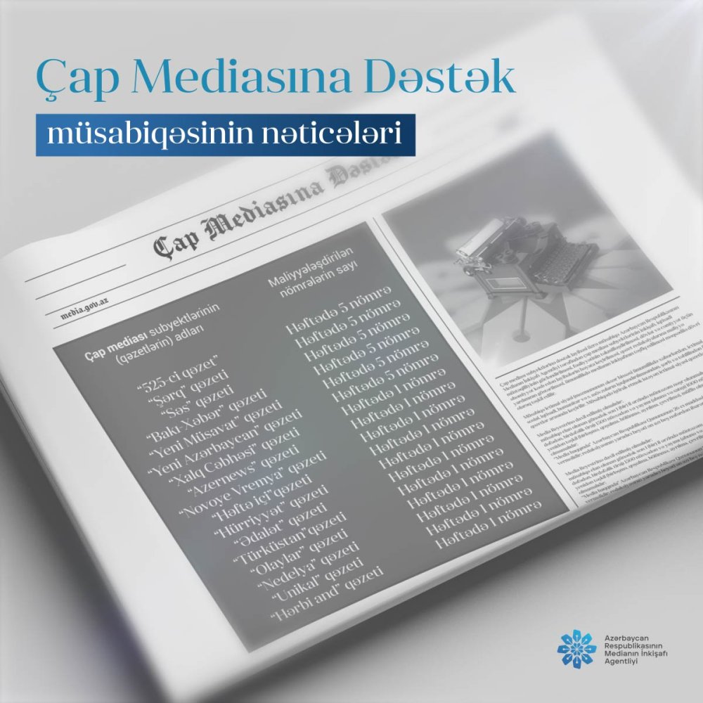 MEDİA çap mediasına dəstək üçün elan edilmiş müsabiqənin nəticələrini açıqlayıb