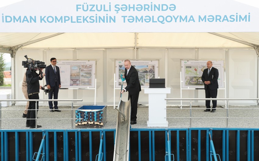 Prezident Füzuli şəhərində idman kompleksinin təməlini qoyub - YENİLƏNİB